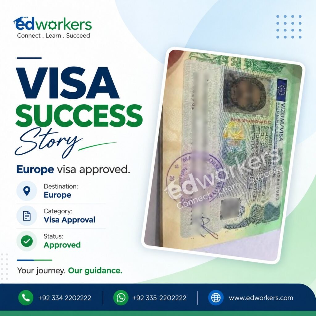 European visa approval shared by EdWorkers, with personal details redacted